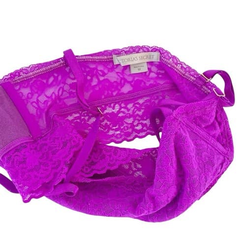 Victorias Secret Bralette Top Purple Lace Bandeau Crop Top Lingerie - Thumbnail 3