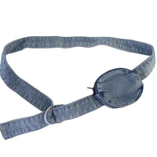 Vintage Acid Washed Denim Blue Jean Fanny Pack Coin Purse Pouch Adjustable Belt - Thumbnail 2