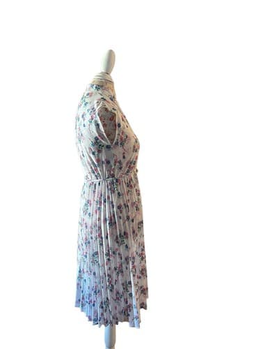 Vintage 1970’s Dress Pleated Skirt Belted Junior Women’s 3 Pink Blue Teal Floral - Thumbnail 5