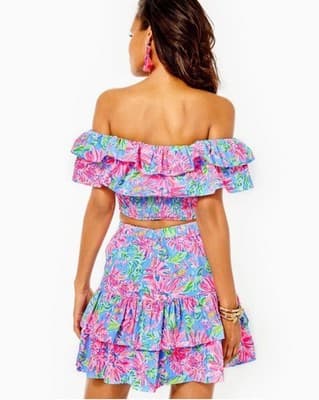Lilly Pulitzer Mayslie Ruffle Top Mini Skirt Set 6 Blue Peri Sunrise Women’s - Thumbnail 3