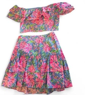 Lilly Pulitzer Mayslie Ruffle Top Mini Skirt Set 6 Blue Peri Sunrise Women’s - Thumbnail 2