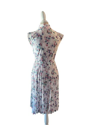 Vintage 1970’s Dress Pleated Skirt Belted Junior Women’s 3 Pink Blue Teal Floral - Thumbnail 6