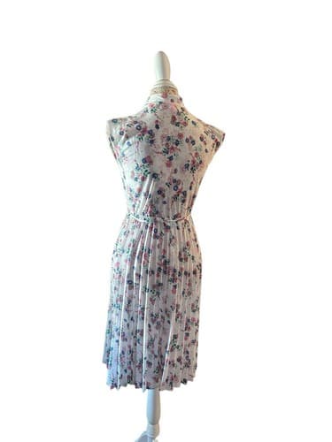 Vintage 1970’s Dress Pleated Skirt Belted Junior Women’s 3 Pink Blue Teal Floral - Thumbnail 8