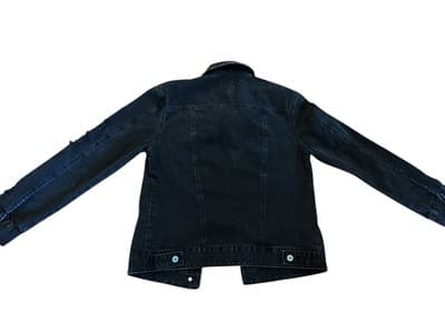 TRUE CRAFT Black Denim Distressed Jean Jacket Small Stretch Grunge Cotton - Thumbnail 3