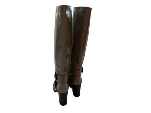 TIBI Tall Taupe Gray Brown Italy Buttery Soft Leather Boot 8 Ankle Harness Boho - Thumbnail 7