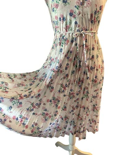 Vintage 1970’s Dress Pleated Skirt Belted Junior Women’s 3 Pink Blue Teal Floral - Thumbnail 7