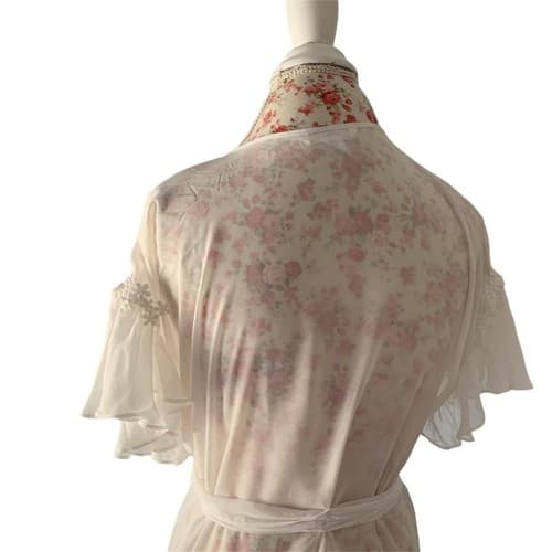 White ROSE ROSETTE Robe Romantic Fairycore Lingerie Ruffle Sleeve Peignoir Angel - Thumbnail 2