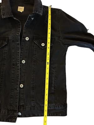 TRUE CRAFT Black Denim Distressed Jean Jacket Small Stretch Grunge Cotton - Thumbnail 6