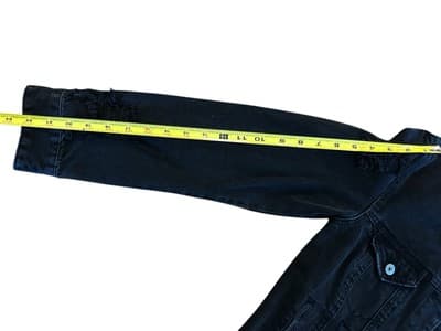 TRUE CRAFT Black Denim Distressed Jean Jacket Small Stretch Grunge Cotton - Thumbnail 7