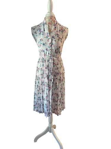 Vintage 1970’s Dress Pleated Skirt Belted Junior Women’s 3 Pink Blue Teal Floral - Thumbnail 4