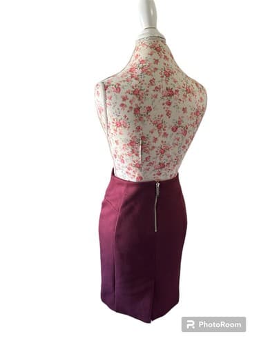 Michael Kors Wine Burgundy Knit Pencil Skirt 6 Career Stretchy Gold Zipper Logos - Thumbnail 5