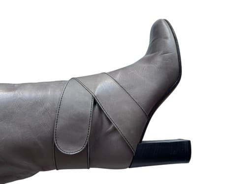 TIBI Tall Taupe Gray Brown Italy Buttery Soft Leather Boot 8 Ankle Harness Boho - Thumbnail 2