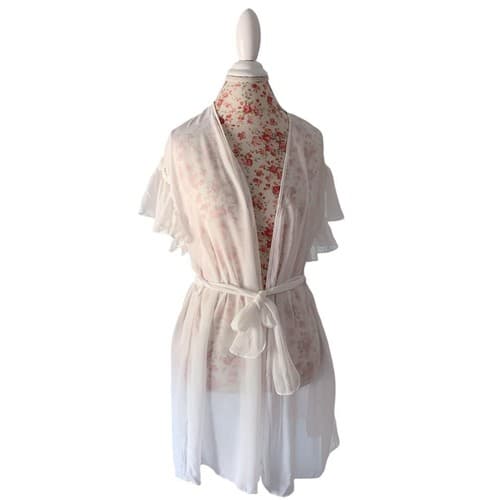 White ROSE ROSETTE Robe Romantic Fairycore Lingerie Ruffle Sleeve Peignoir Angel - Thumbnail 4