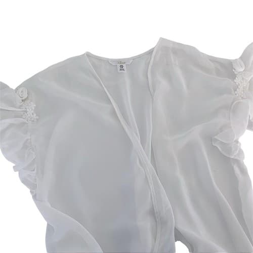 White ROSE ROSETTE Robe Romantic Fairycore Lingerie Ruffle Sleeve Peignoir Angel - Thumbnail 3