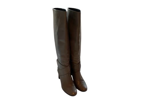 TIBI Tall Taupe Gray Brown Italy Buttery Soft Leather Boot 8 Ankle Harness Boho - Thumbnail 4
