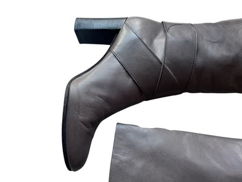 TIBI Tall Taupe Gray Brown Italy Buttery Soft Leather Boot 8 Ankle Harness Boho - Thumbnail 3