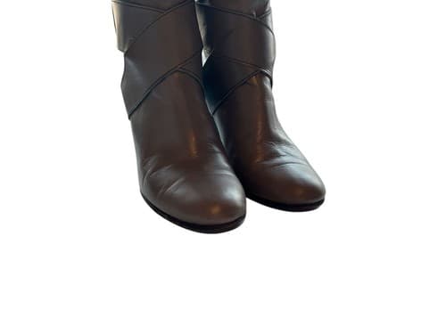 TIBI Tall Taupe Gray Brown Italy Buttery Soft Leather Boot 8 Ankle Harness Boho - Thumbnail 5