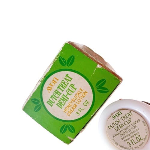 Vintage Mod Avon Cream Lotion Dutch Treat Demi Cup Honeysuckle Milk Glass Daisy - Thumbnail 2