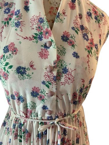 Vintage 1970’s Dress Pleated Skirt Belted Junior Women’s 3 Pink Blue Teal Floral - Thumbnail 10