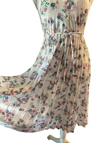 Vintage 1970’s Dress Pleated Skirt Belted Junior Women’s 3 Pink Blue Teal Floral - Thumbnail 9