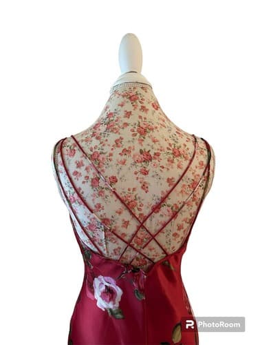 Vintage Slip Dress Lingerie Red & Pink Shiny Criss Cross Back Slippery Satin Y2K - Thumbnail 4
