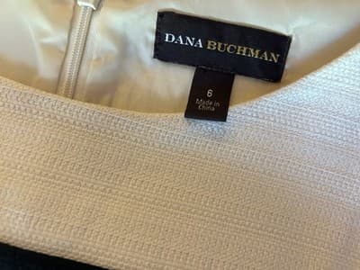 Size 6 Dana Buchman Cream & Black Shift Dress Cotton Elegant Career - Thumbnail 2