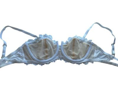 34DD Frederick’s Of Hollywood White & Beige Lace Bra Bow Lingerie Coquette - Thumbnail 5