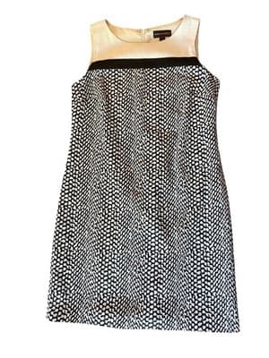 Size 6 Dana Buchman Cream & Black Shift Dress Cotton Elegant Career - Thumbnail 6