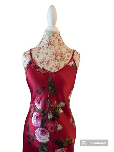 Vintage Slip Dress Lingerie Red & Pink Shiny Criss Cross Back Slippery Satin Y2K - Thumbnail 3