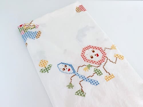 Vintage Baby Bedding Cross Stitch Kawaii Kitsch Hey Diddle Diddle Nursery Rhyme - Thumbnail 2