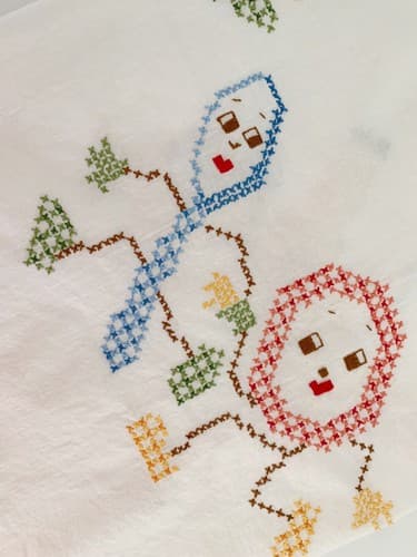 Vintage Baby Bedding Cross Stitch Kawaii Kitsch Hey Diddle Diddle Nursery Rhyme - Thumbnail 3