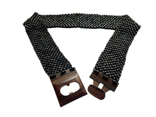 Vintage Wood Buckle Stretch Belt Boho Prairie Peasant Fall Winter Hippie Gypsy - Thumbnail 4