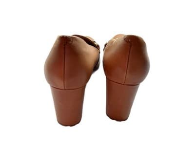 Y2K 9.5 BROWN CHUNKY HEEL LEATHER LOAFER SHOE HEELS GOLD CHAIN PRAIRIE PEASANT - Thumbnail 4