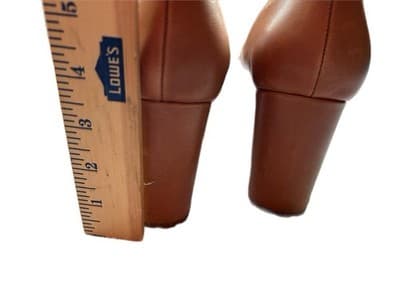 Y2K 9.5 BROWN CHUNKY HEEL LEATHER LOAFER SHOE HEELS GOLD CHAIN PRAIRIE PEASANT - Thumbnail 9