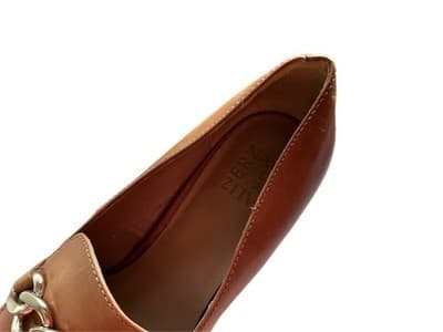 Y2K 9.5 BROWN CHUNKY HEEL LEATHER LOAFER SHOE HEELS GOLD CHAIN PRAIRIE PEASANT - Thumbnail 11