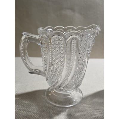 Antique EAPG McKee Doric Feather Creamer & Open Sugar Set Manganese UV Glow ASIS - Thumbnail 3