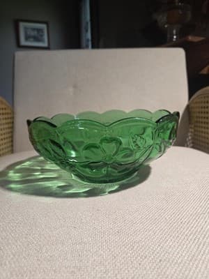 Vtg US Glass Co EAPG Paneled Dogwood Emerald Green Glass Bowl Antique Circa 1915 - Thumbnail 3