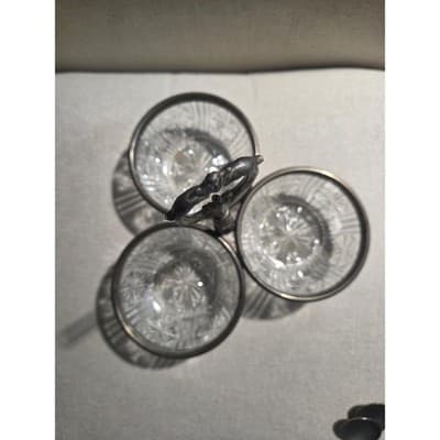 Vintage 3 Tier Clear Glass Relish Condiment Caddy Pinwheel Starburst Server - Thumbnail 2