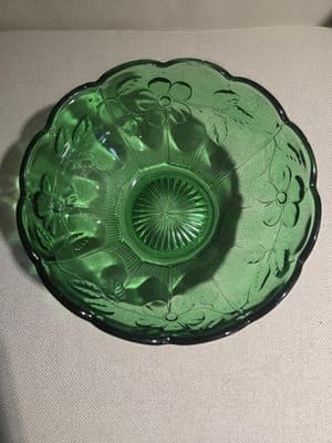 Vtg US Glass Co EAPG Paneled Dogwood Emerald Green Glass Bowl Antique Circa 1915 - Thumbnail 2