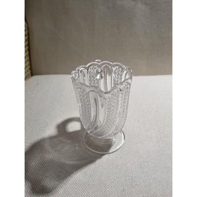 Antique EAPG McKee Doric Feather Creamer & Open Sugar Set Manganese UV Glow ASIS - Thumbnail 5