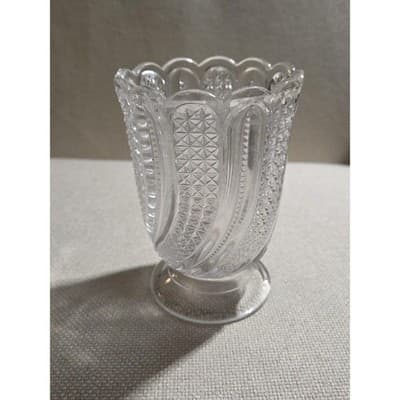 Antique EAPG McKee Doric Feather Creamer & Open Sugar Set Manganese UV Glow ASIS - Thumbnail 7