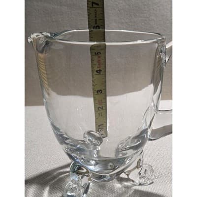 Clear Crystal Hand Blown Pitcher with Handle and Decorative Feet, 6 inches tall - Thumbnail 7