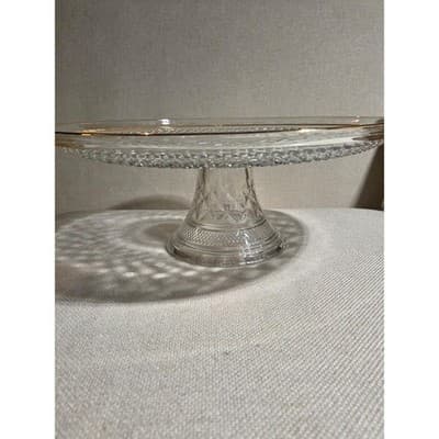 Vintage Anchor Hocking Wexford 12" Cake Stand Gold Trim WITH BOX - Thumbnail 2