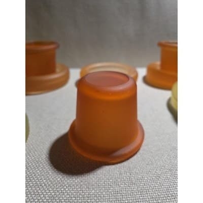 Set of 6 Frosted Glass Candle Holders w/ Inserts & Bases, Orange & Yellow - Thumbnail 6