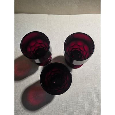 Vintage Anchor Hocking Royal Ruby Georgian Red Goblets - Set of 3 - Thumbnail 3