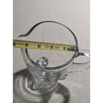 Clear Crystal Hand Blown Pitcher with Handle and Decorative Feet, 6 inches tall - Thumbnail 8