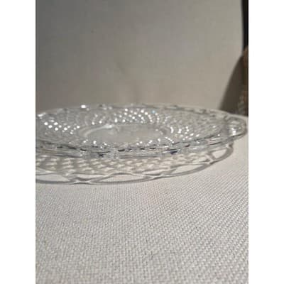 Vintage Imperial Glass Lace Edge 10.5" Sandwich Plate Frosted Fruit Center Clear - Thumbnail 4