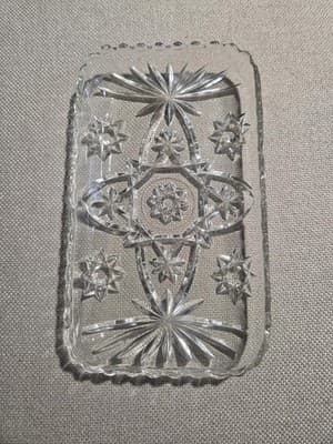 Vintage 4 piece Clear Pressed Glass Starburst Pattern Bowl and Tray Set - Thumbnail 4