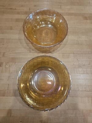 Vintage Indiana Glass Marigold Carnival Glass Basket Weave Nested Bowl Set of 2 - Thumbnail 2