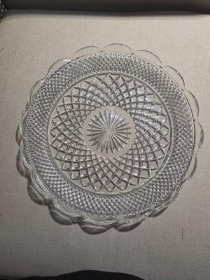Vintage Clear Glass 14 Inch Decorative Serving Plate - Classic Cut Pattern - Thumbnail 3